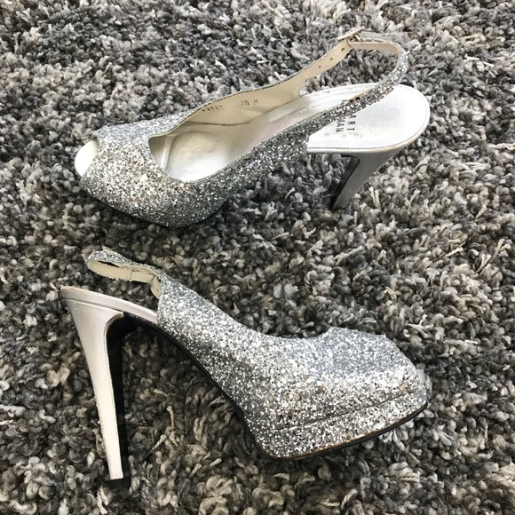 stuart weitzman silver glitter heels